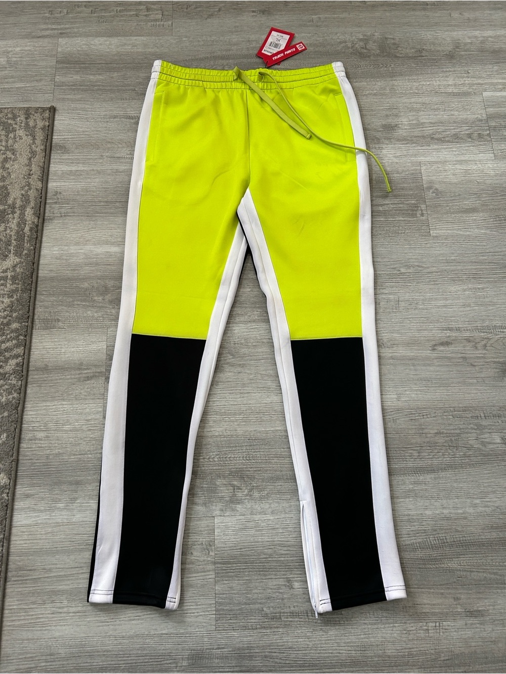 Neon Yellow & Black Colorblock Track Joggers with White Side Panels